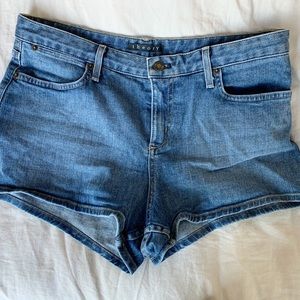 [theory] mid rise denim shorts